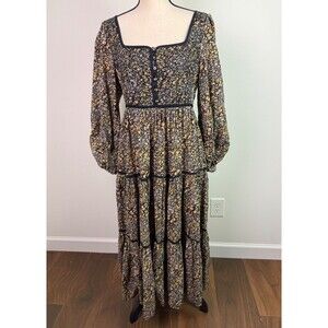 Madewell Tiered Patchwork Floral Midi Dress in Cottage Garden Sz 8 Prairie Boho